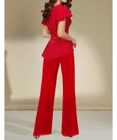 Lace Chiffon Mother of The Bride Pant Suits for Wedding with Sleeve Peplum Formal Pant Set for Women Steel Grey $36.39 Suits