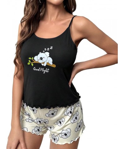 Women's Sleepwear Cute Print Lettuce Trim Cami and Shorts Pajama Set Multicolor Koala $13.27 Sleep & Lounge