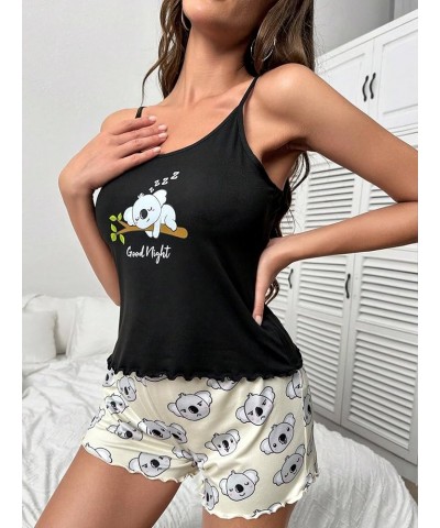 Women's Sleepwear Cute Print Lettuce Trim Cami and Shorts Pajama Set Multicolor Koala $13.27 Sleep & Lounge