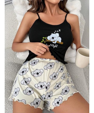 Women's Sleepwear Cute Print Lettuce Trim Cami and Shorts Pajama Set Multicolor Koala $13.27 Sleep & Lounge