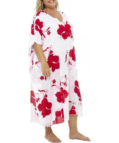 Womens Plus Size Swimwear Cover Up Long Floral Hibiscus Beach Kaftan with Sequins Rayon Red $26.97 Swimsuits