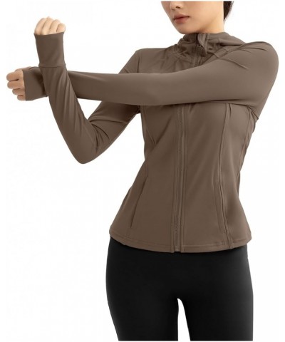 Athletic Jackets For Women Zip Up Workout Jacket With Pockets Women's Yoga Jackets Slim Fit With Thumb Holes Khaki-hooded $11...