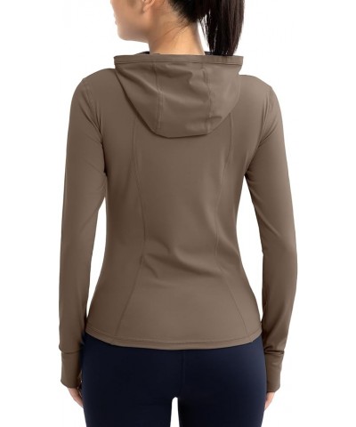 Athletic Jackets For Women Zip Up Workout Jacket With Pockets Women's Yoga Jackets Slim Fit With Thumb Holes Khaki-hooded $11...