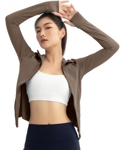 Athletic Jackets For Women Zip Up Workout Jacket With Pockets Women's Yoga Jackets Slim Fit With Thumb Holes Khaki-hooded $11...