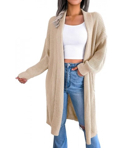 Women Fall Cardigan 2023 Long Sleeve Chunky Knit Cardigan Open Front Cozy Sweater Coat Sweaters Outerwear with Pocket 13-beig...