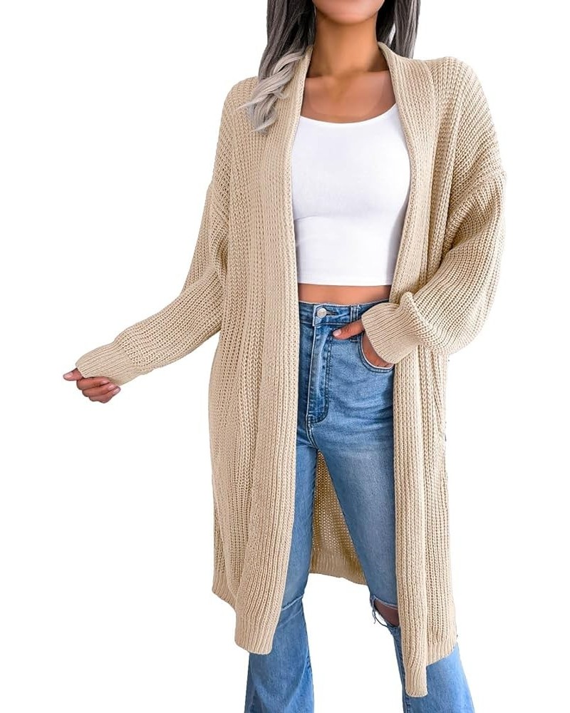 Women Fall Cardigan 2023 Long Sleeve Chunky Knit Cardigan Open Front Cozy Sweater Coat Sweaters Outerwear with Pocket 13-beig...