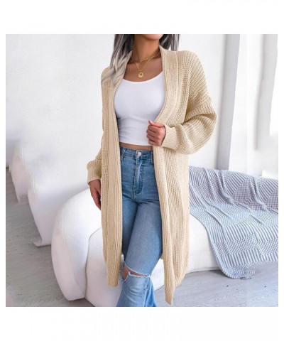 Women Fall Cardigan 2023 Long Sleeve Chunky Knit Cardigan Open Front Cozy Sweater Coat Sweaters Outerwear with Pocket 13-beig...