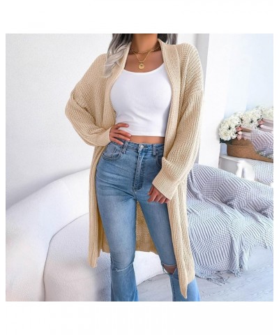 Women Fall Cardigan 2023 Long Sleeve Chunky Knit Cardigan Open Front Cozy Sweater Coat Sweaters Outerwear with Pocket 13-beig...