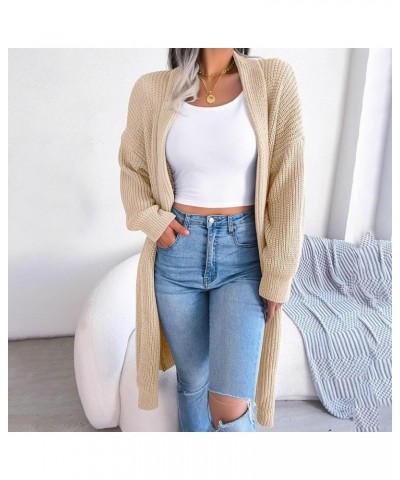 Women Fall Cardigan 2023 Long Sleeve Chunky Knit Cardigan Open Front Cozy Sweater Coat Sweaters Outerwear with Pocket 13-beig...