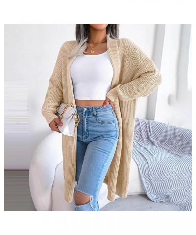 Women Fall Cardigan 2023 Long Sleeve Chunky Knit Cardigan Open Front Cozy Sweater Coat Sweaters Outerwear with Pocket 13-beig...