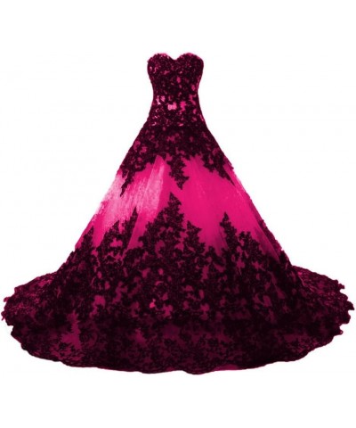 Black Applique Lace Quinceanera Ball Prom Dresses for Wedding 2024 Fuchsia $79.06 Dresses