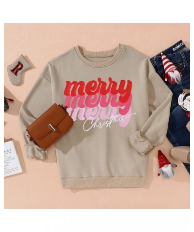 Merry Christmas Sweatshirt for Women Funny Xmas Graphic Pullover Crewneck long Sleeve Loose Tops Khaki-1 $17.22 Hoodies & Swe...