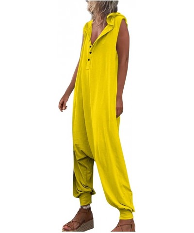 Jumpsuits for Women,Sleeveless Hooded V Neck Button Down Solid Color Casual Loose Pants with Big Sturdy Pocket 04-yellow $15....