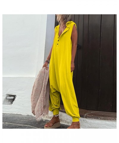 Jumpsuits for Women,Sleeveless Hooded V Neck Button Down Solid Color Casual Loose Pants with Big Sturdy Pocket 04-yellow $15....