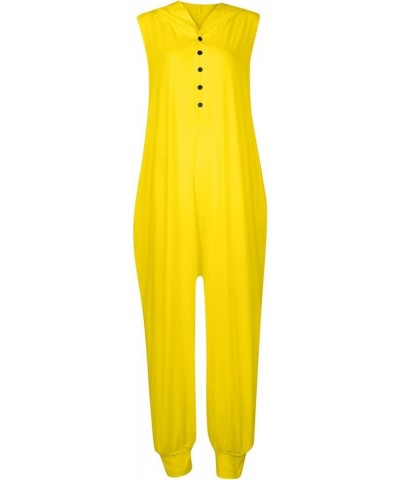 Jumpsuits for Women,Sleeveless Hooded V Neck Button Down Solid Color Casual Loose Pants with Big Sturdy Pocket 04-yellow $15....