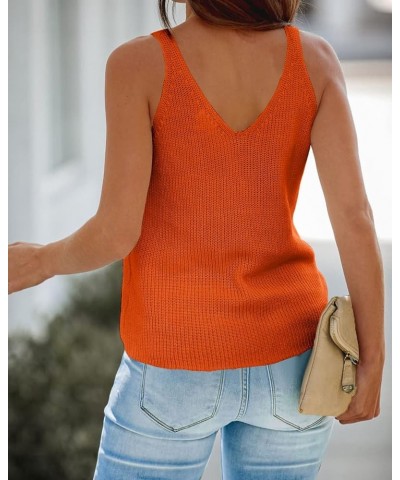 Womens Summer V Neck Tops Rib Knitted Sleeveless Tank Top Cable Knit Sweater Vest Casual Solid Tee Shirts Orange $19.46 Sweaters