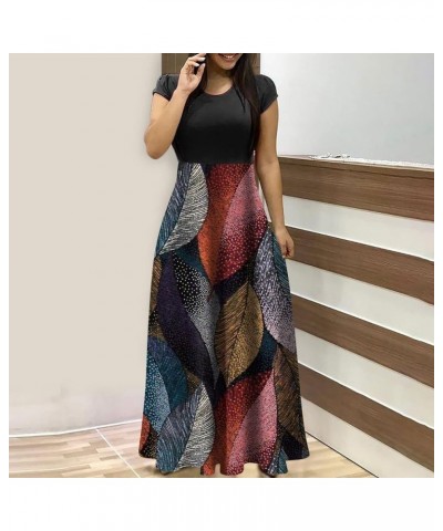 Womens Short Sleeve Empire Waist Floral Maxi Dress 2024 Spring Summer Fashion Casual Plus Size Dresses B-wine $9.71 Activewear