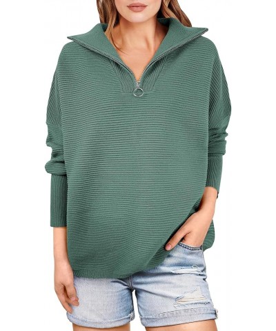 Women's Sweaters Quarter Zip Oversized Pullover Casual V Neck Collared Ribbed Knit Tunic 2023 Fashion Tops Green $25.47 Sweaters