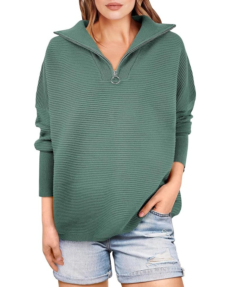 Women's Sweaters Quarter Zip Oversized Pullover Casual V Neck Collared Ribbed Knit Tunic 2023 Fashion Tops Green $25.47 Sweaters