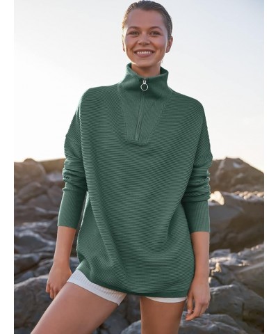 Women's Sweaters Quarter Zip Oversized Pullover Casual V Neck Collared Ribbed Knit Tunic 2023 Fashion Tops Green $25.47 Sweaters