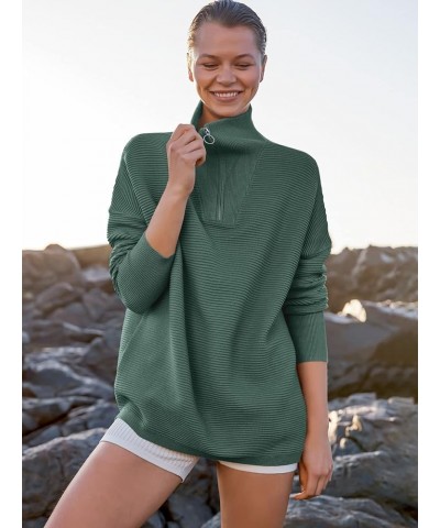 Women's Sweaters Quarter Zip Oversized Pullover Casual V Neck Collared Ribbed Knit Tunic 2023 Fashion Tops Green $25.47 Sweaters