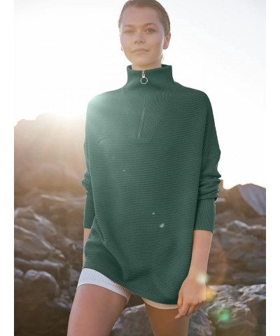 Women's Sweaters Quarter Zip Oversized Pullover Casual V Neck Collared Ribbed Knit Tunic 2023 Fashion Tops Green $25.47 Sweaters