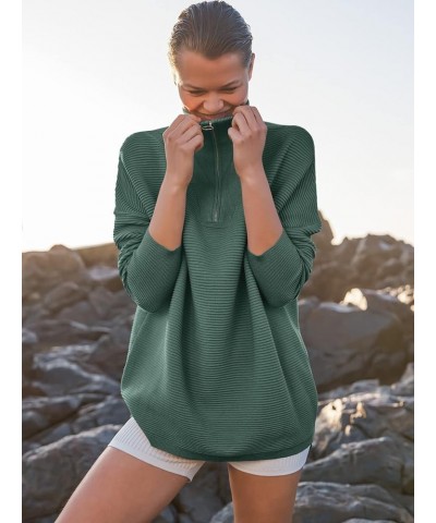 Women's Sweaters Quarter Zip Oversized Pullover Casual V Neck Collared Ribbed Knit Tunic 2023 Fashion Tops Green $25.47 Sweaters