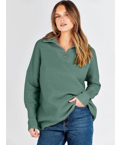 Women's Sweaters Quarter Zip Oversized Pullover Casual V Neck Collared Ribbed Knit Tunic 2023 Fashion Tops Green $25.47 Sweaters