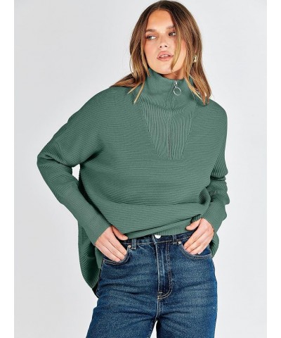 Women's Sweaters Quarter Zip Oversized Pullover Casual V Neck Collared Ribbed Knit Tunic 2023 Fashion Tops Green $25.47 Sweaters