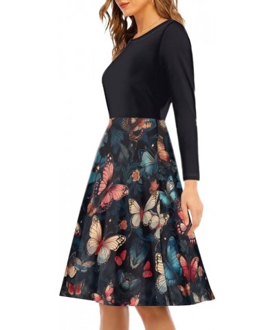 Midi Dresses for Women Fall Long Sleeve Puffy Dress Size S-4XL Butterfly 1 $13.50 Dresses