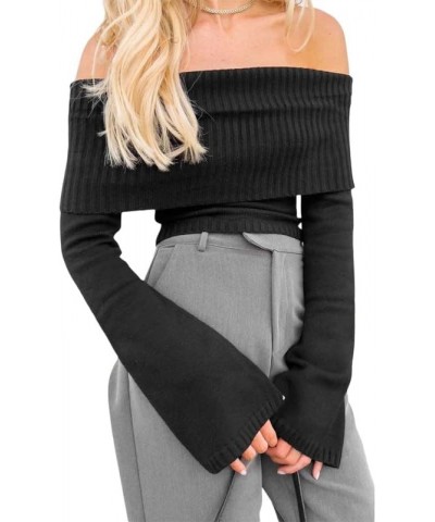 Fall Y2k Long Sleeve Sweater for Women Sexy Low Cut Off Shoulder Ribbed Knit Crop Top Sexy One Shoulder Slim Fit Tee 23aug11b...