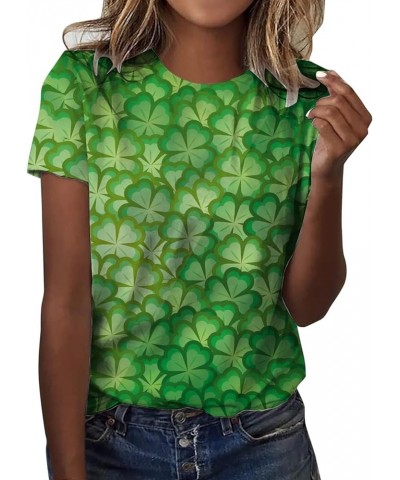 2024 St Patricks Day Shirt for Women Lucky Green Shamrock Irish T-Shirts Crewneck Cute Funny Clover Print Tee Tops A4-green $...