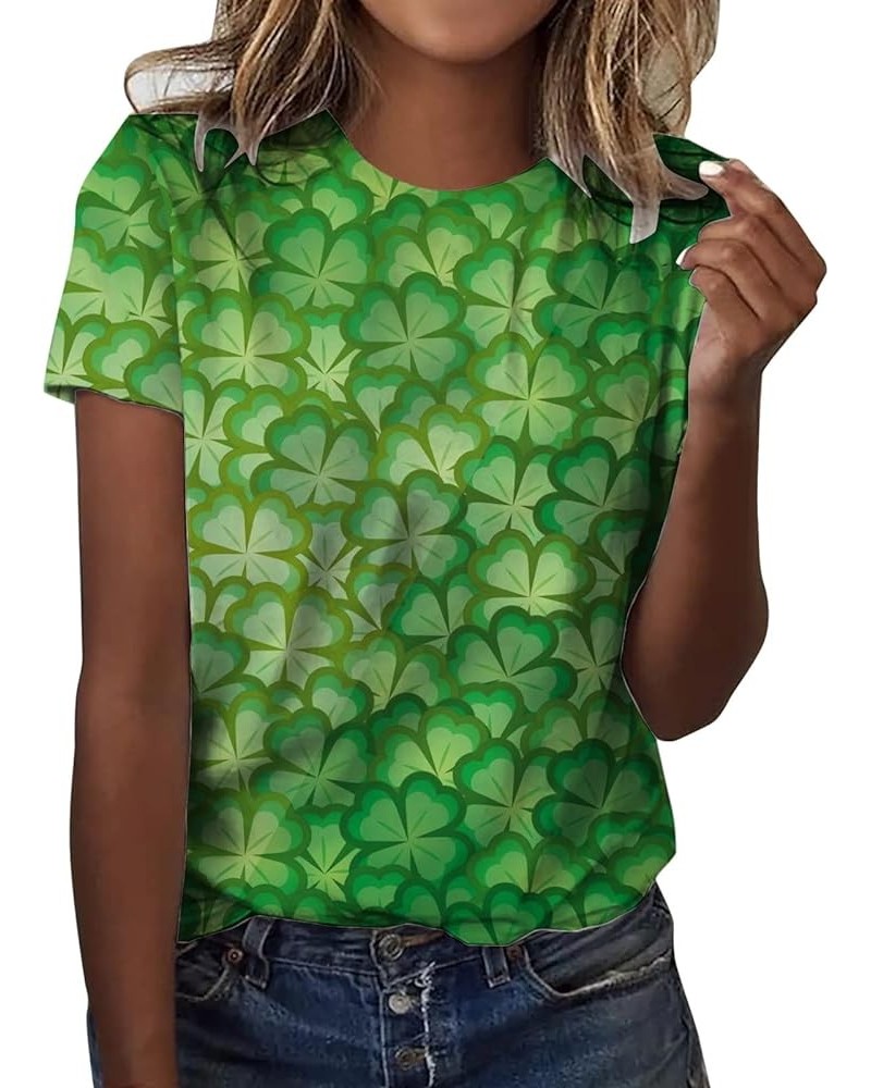 2024 St Patricks Day Shirt for Women Lucky Green Shamrock Irish T-Shirts Crewneck Cute Funny Clover Print Tee Tops A4-green $...