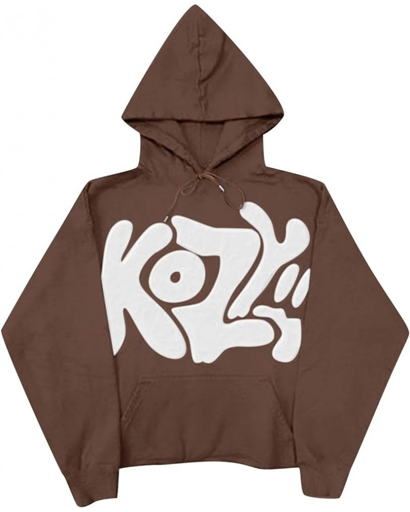 Women KOZY Letter Printed Pullover Hoodie Long Sleeved Solid Color Coat Blouse Casual Loose Top 2024 Fashion Coffee $8.79 Hoo...