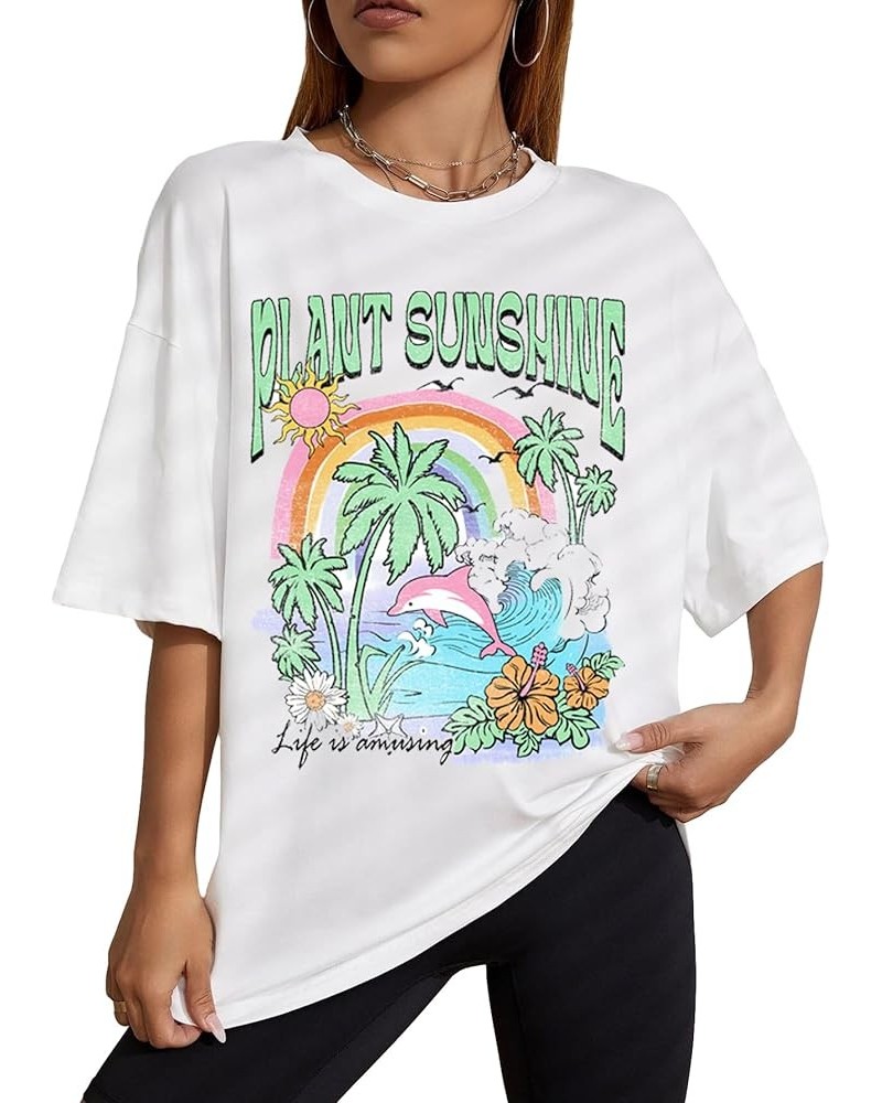 Women's Oversized T Shirts Graphic Tees Letter Print Casual Summer Tops White Graphic $8.39 T-Shirts