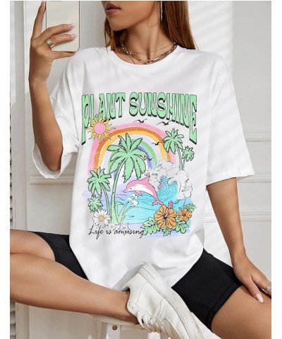 Women's Oversized T Shirts Graphic Tees Letter Print Casual Summer Tops White Graphic $8.39 T-Shirts