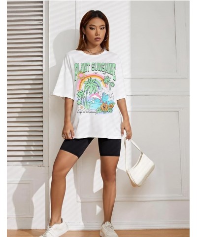 Women's Oversized T Shirts Graphic Tees Letter Print Casual Summer Tops White Graphic $8.39 T-Shirts