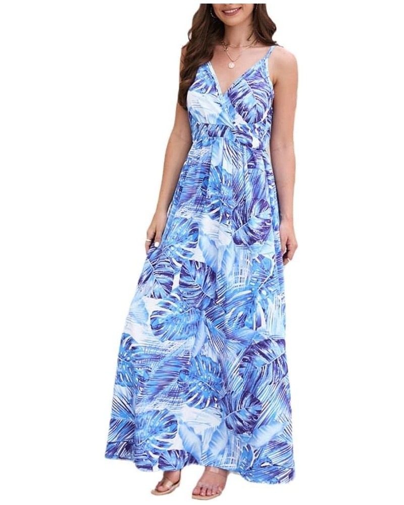 Womens Casual Deep V Neck Floral Bohemian Spaghetti Strap Beach Maxi Dress Lq479-lan $11.75 Dresses