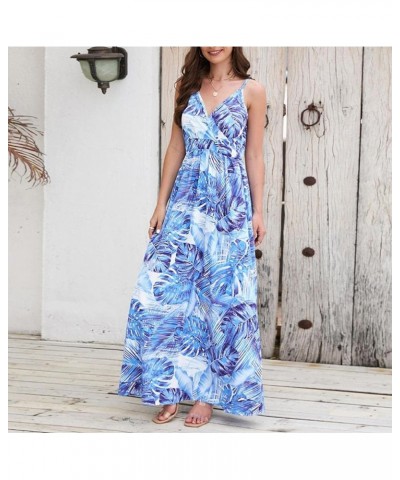 Womens Casual Deep V Neck Floral Bohemian Spaghetti Strap Beach Maxi Dress Lq479-lan $11.75 Dresses