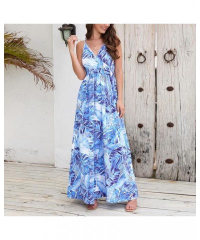 Womens Casual Deep V Neck Floral Bohemian Spaghetti Strap Beach Maxi Dress Lq479-lan $11.75 Dresses