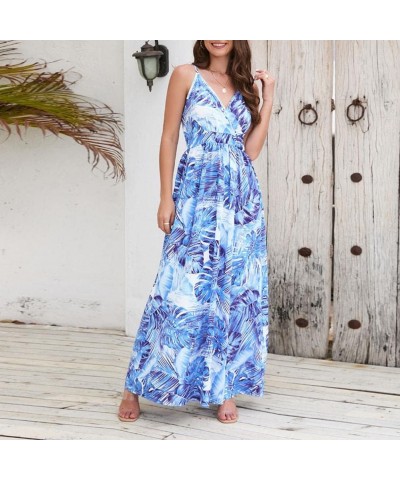 Womens Casual Deep V Neck Floral Bohemian Spaghetti Strap Beach Maxi Dress Lq479-lan $11.75 Dresses