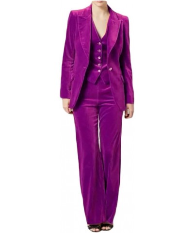 3 PC Womens Velvet Pants Suit One Button Business Suit for Work Notch Lapel Office Lady Suit Prom Suit Fuchsia $33.00 Suits