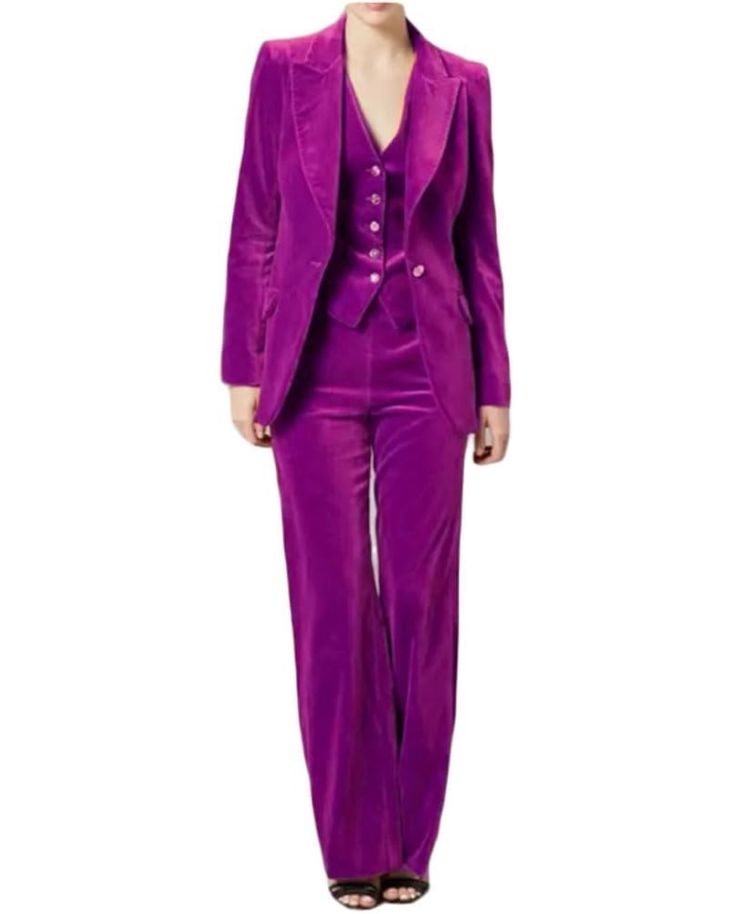 3 PC Womens Velvet Pants Suit One Button Business Suit for Work Notch Lapel Office Lady Suit Prom Suit Fuchsia $33.00 Suits