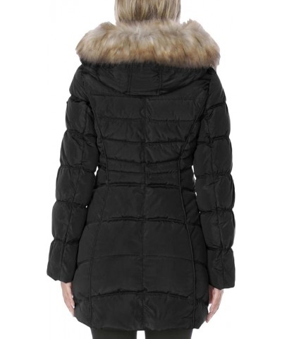 Women's 3/4 Hooded Puffer with Faux Fur Trim Black $26.32 Coats