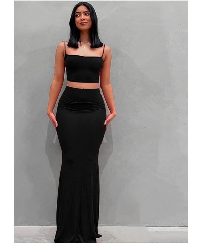 Women Sexy Bodycon Maxi Dress Summer Sleeveless Backless Ribbed Slip Elegant Evening Cocktail Party Long Dresses B Black $16....