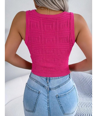 Women's Cut Out Front Crop Knit Top Sleeveless Crewneck Crop Top Hot Pink $15.12 Tanks