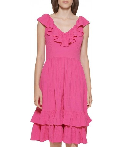 Women's Sleeveless Dress with Side Pleated Ruffle Hibiscus $10.37 Dresses