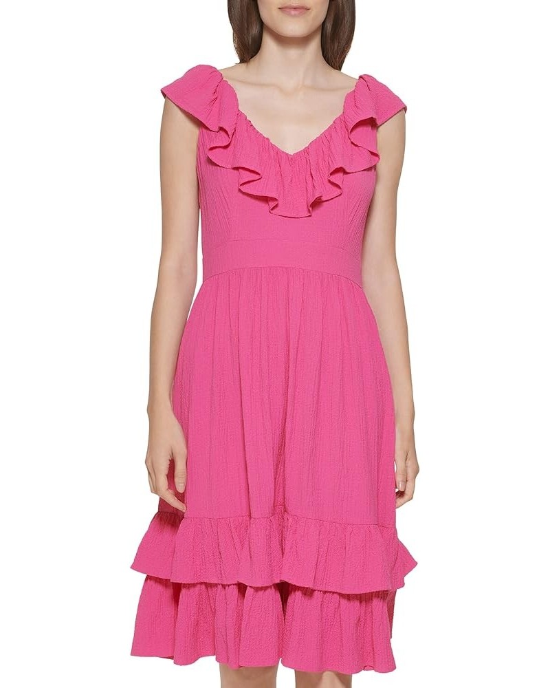 Women's Sleeveless Dress with Side Pleated Ruffle Hibiscus $10.37 Dresses