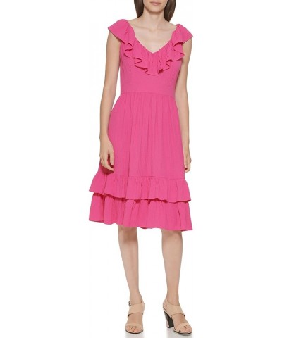 Women's Sleeveless Dress with Side Pleated Ruffle Hibiscus $10.37 Dresses