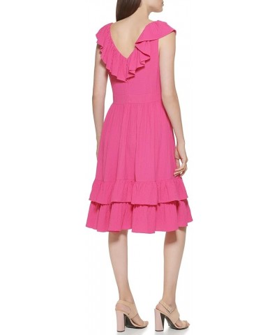 Women's Sleeveless Dress with Side Pleated Ruffle Hibiscus $10.37 Dresses